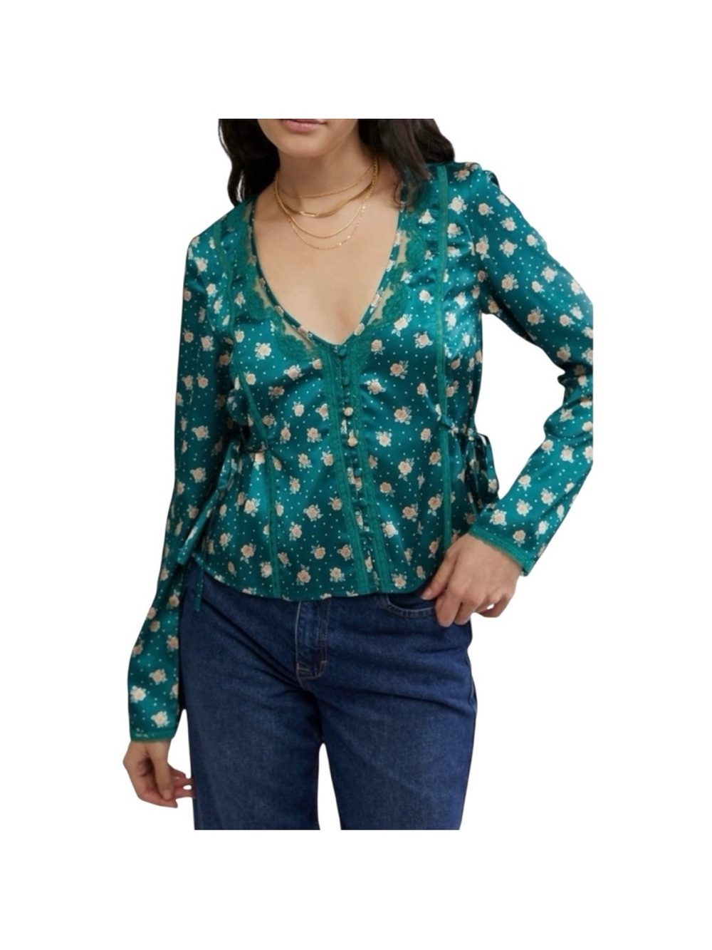 Free People Field of Roses Satin and Lace Top size medium.
